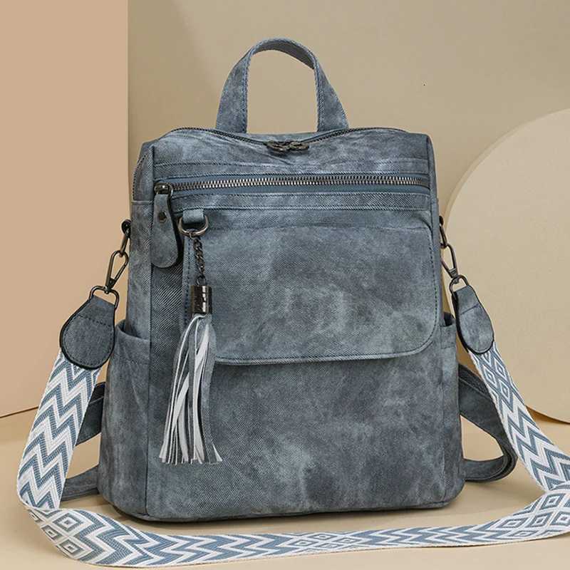 Retro womens backpack multi compartment tassel style suitable for daily work and travel multifunctional shoulder bagT251016