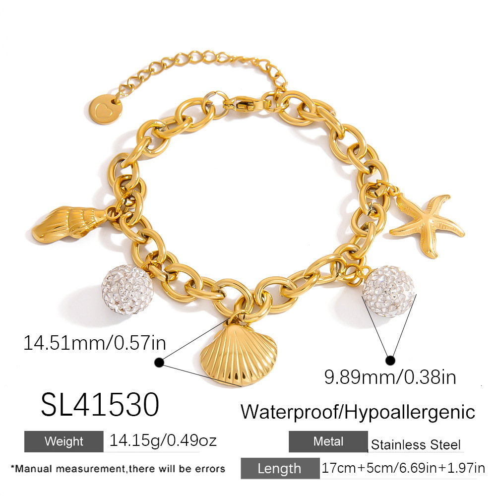 Stainless Steel Bracelet Vacation Style Personality Ocean Series Shell Heart Sun Pendant Jewelry