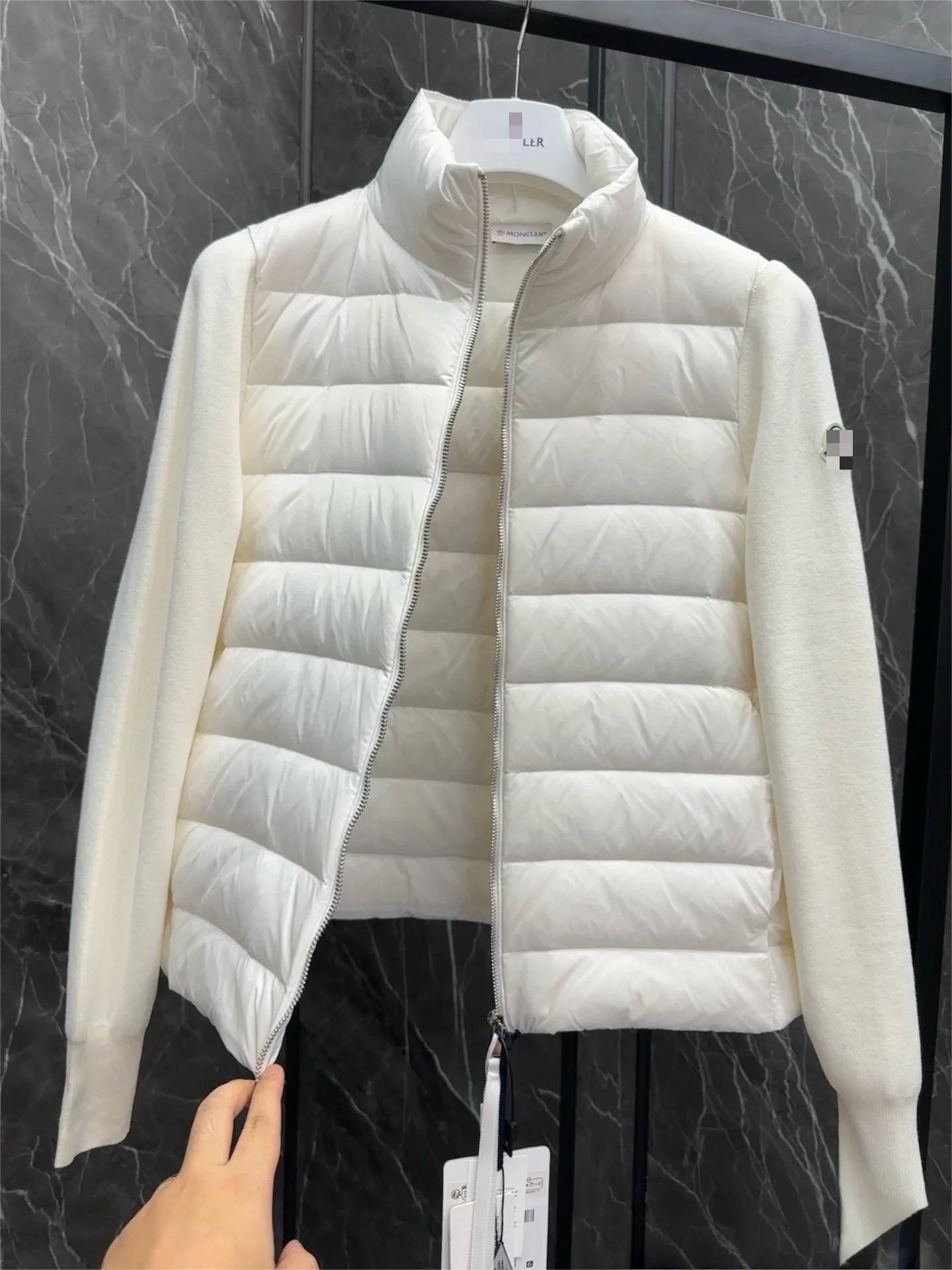 Womens Stand Collar White Ribbed Knit Down Jacket Lightweight 90 White Duck Down Coat L251115ZI6M