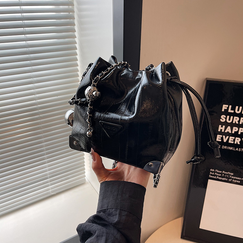 Pleated Drawstring Bucket Bag Luxury Bag Designer Bag 2024 New Versatile Silver Lucky Bag Crossbody Bag Niche Hot Style Single Shoulder Chain Bag