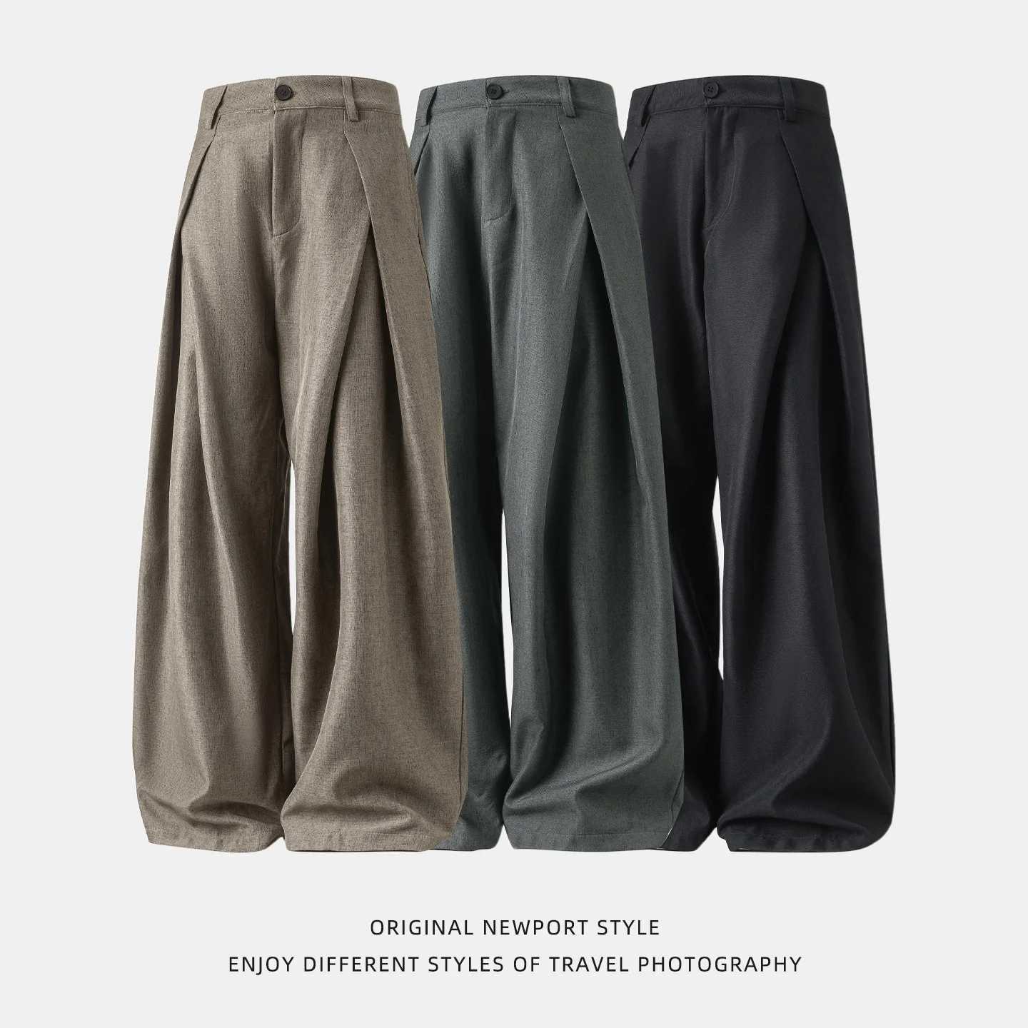 Pleated Design Mens Autumn Casual Pants J251203