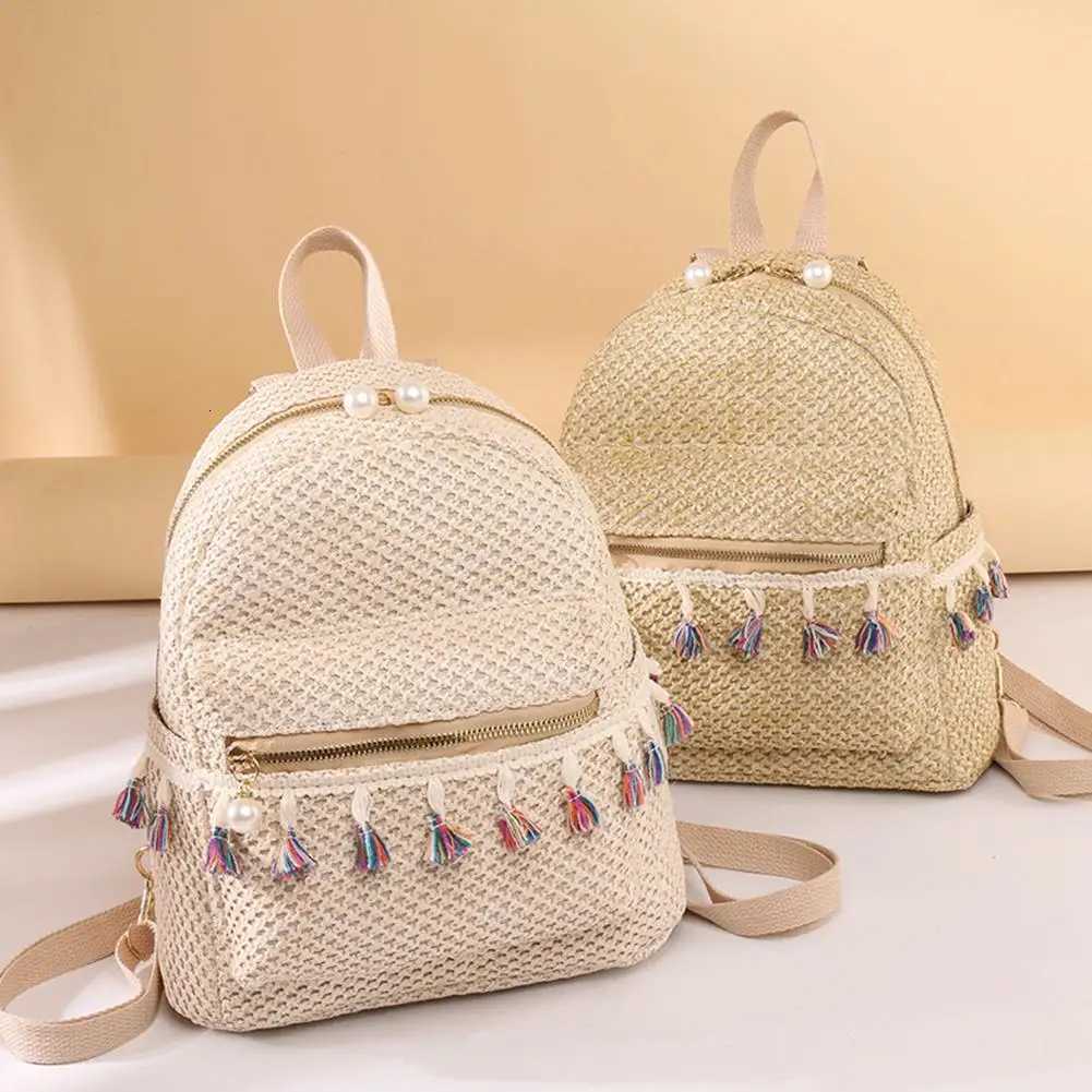Bohemian Woven Backpack Fashion Students Bookbag with Tassel Stylish Shoulder Backpack Summer Beach Bag Outdoor Travel BagT251016