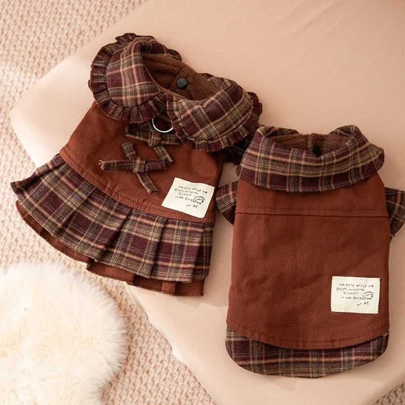 Winter Teddy Dress Plaid Pet Couple Outfit Warm Dog Sweatshirt for Small to Medium Dogs Princess Skirt XSXLW251016