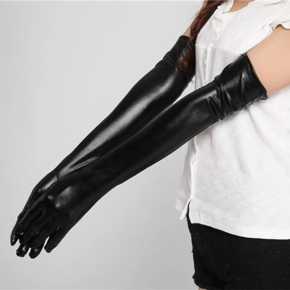 Adult Sexy Long Latex Gloves Black Ladies Hippop Fetish Faux Leather Gloves Clubwear Sexy Catsuit Cosplay Costumes Accessory251010 - view 3