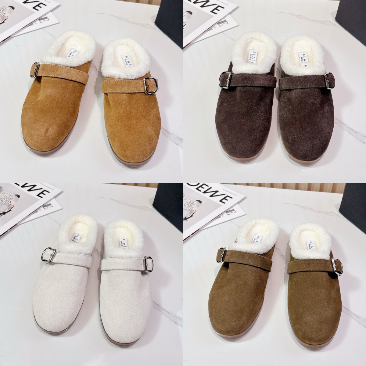 DHgate Snow Boot Designer Furry slipper Women plush Fur slide Scuffs Mule Flat shoe clog Mary Jane shoe Suede leather Winter Booties Luxury outdoor House travel shoes