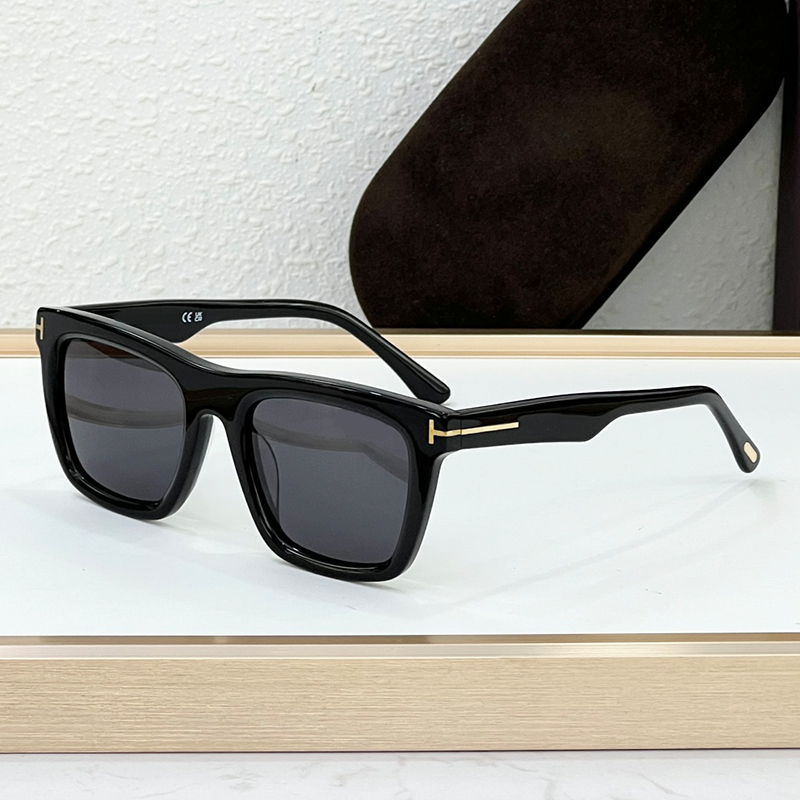 Designer Sunglasses For women Lelio Sunglasses Men FT 1207 Black Acetate Grey Lenses Square Sunnies Leisure Vacation TF Retro glasses 100% UV PROTECTION Shades