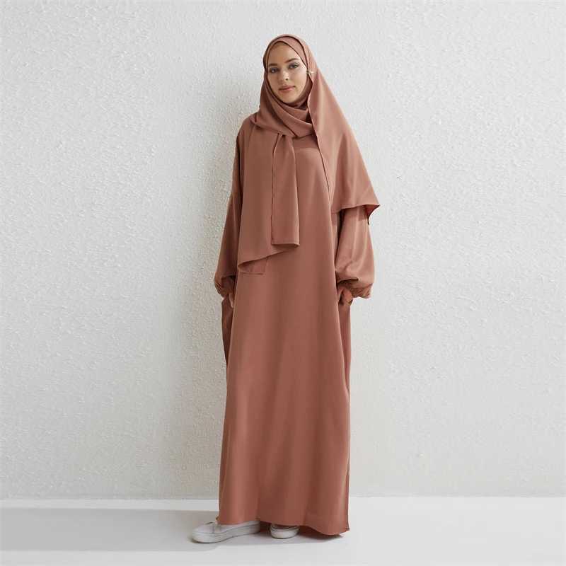 Muslim Abaya Prayer Dress Onepiece Hooded Smocking Sleeve Islamic Clothing Women Jilbab Dubai Saudi Black Robe Turkish Modesty X2510161