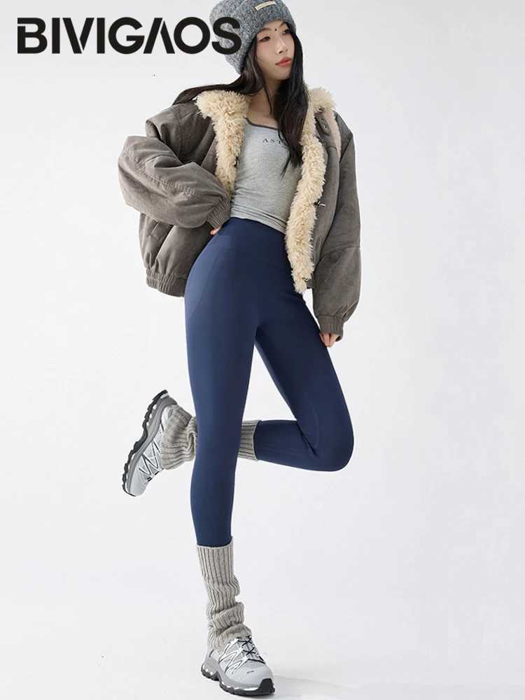 BIVIGAOS New Autumn Winter Cashmere Velvet Shark Leggings Women Red Notrace Thickened High Waist Butt Lifting Warm LeggingsT251016