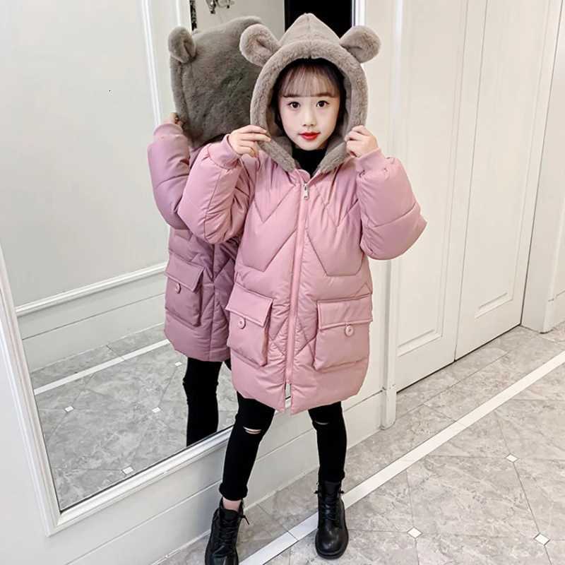 4 5 6 7 8 9 10 11 12 Years Winter Girls Jacket Plus Velvet Keep Warm Cute Bear Hooded Little Princess Coat Childrens ClothingT251016