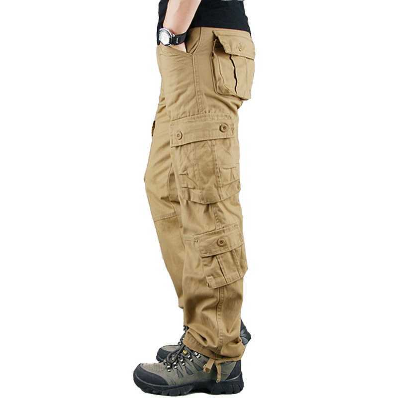 2025 Spring Autumn Mens Cargo Pants Multi Pocket Straight Khaki Trousers Casual Military Fashion Cotton Pants Men Plus Size J251203