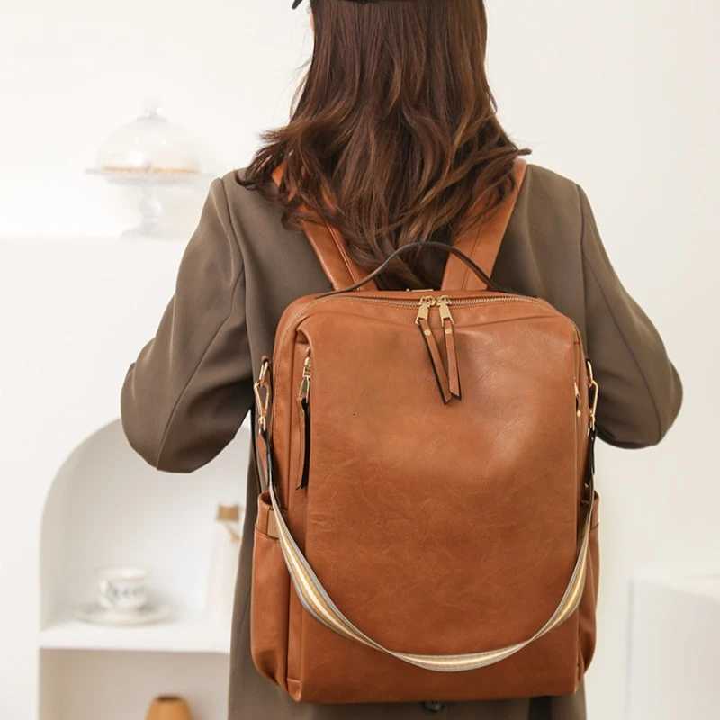 2025 New Womens Backpack Retro Style Backpack Multifunction PU Fashion Womens Bags Travel Function BackpackT251016