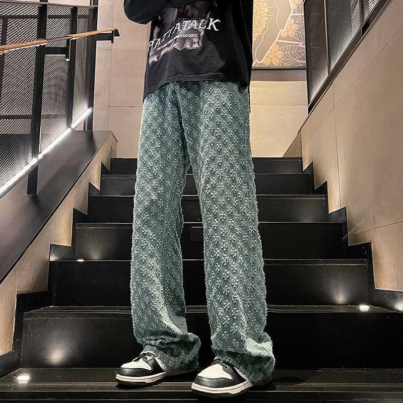 American Street Jeans Men Retro Embroidered Print Denim Trousers Fashion Brand Jacquard Design Mens Y2K Wide Legs Hip Hop Jeans J251016