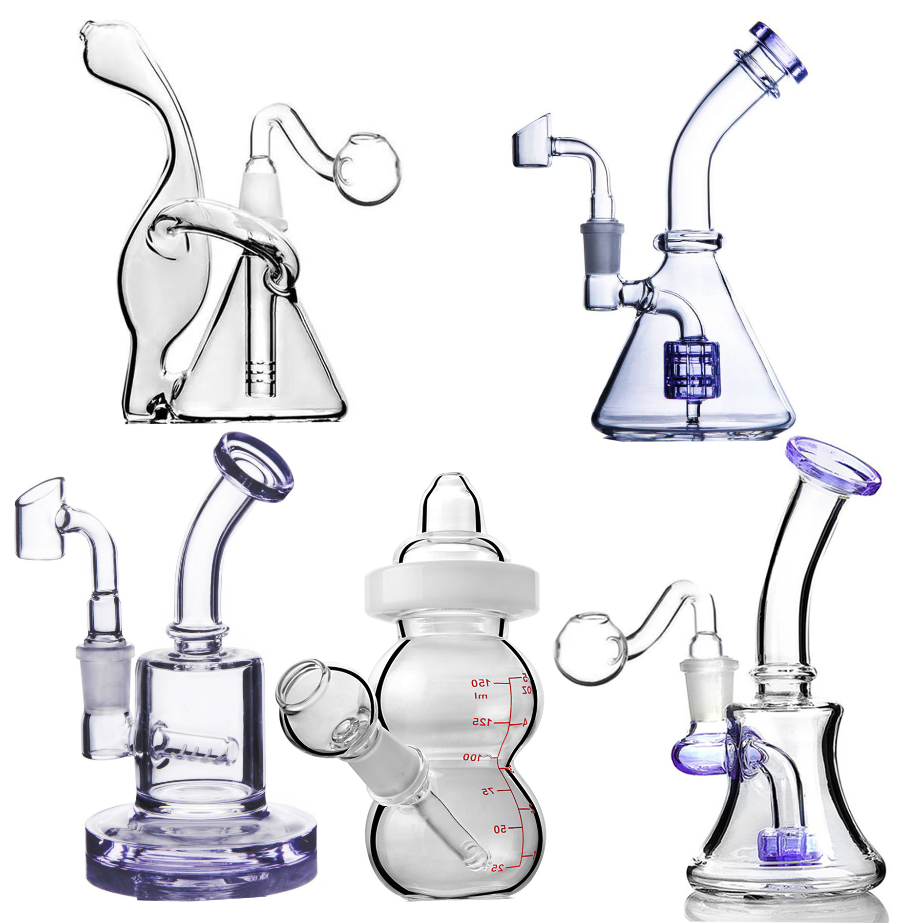 6.2inchs Mini Oil Small Glass Water Bongs Recycler Smoking Water Pipes Bubbler Hookahs Bong With 14mm