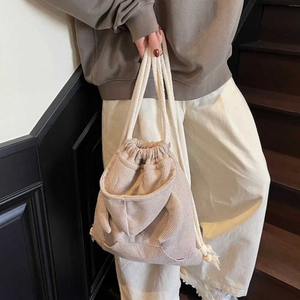 Simple Ox Horn Hooded Backpack Korean Style Solid Color Hoodie Design Schoolbag Zipper Large Capacity Drawstring Bag ShoppingT251016