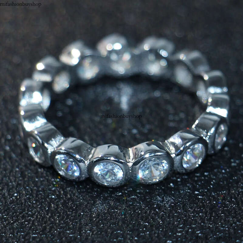 Cute Fashion Jewelry Sterling Sier Brand Desgin White Topaz CZ Dia Gemstones Party Women Wedding Circle Band Ring SetGift