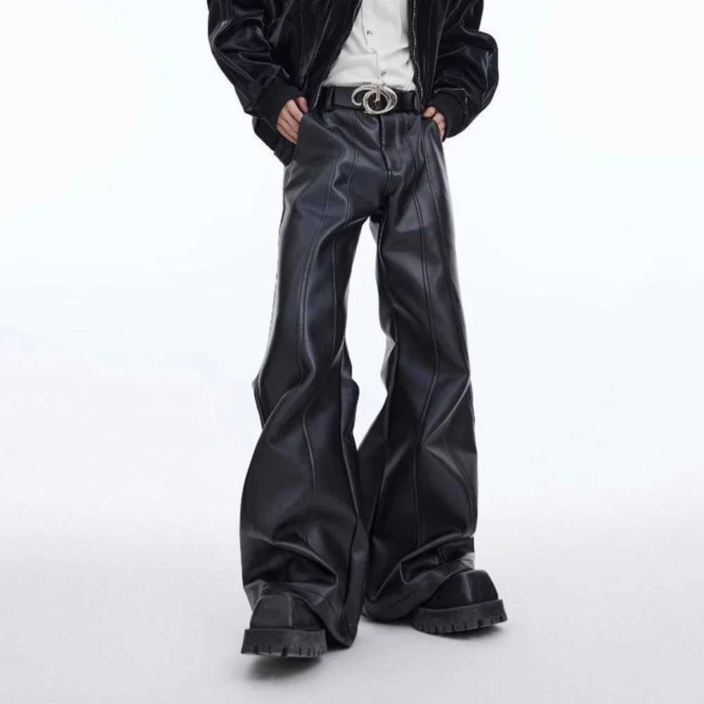 Mens Pu Leather Pants ThreeDimensional Deconstruction Plain Trousers Street Wear Youth Campus Niche Casual Pants MenS Clothing J251203