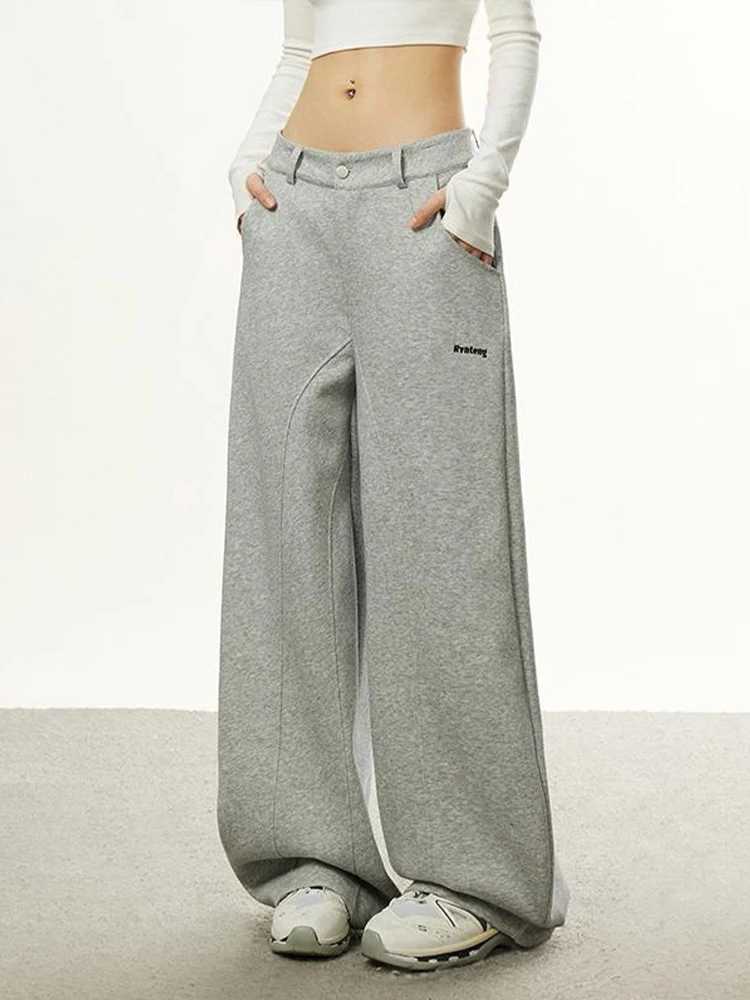 2025 Autumn Winter Women American Retro High Street Wide Sweat Pants Y2k Baggy Long Trousers Harajuku 2000s Solid Color College W251015