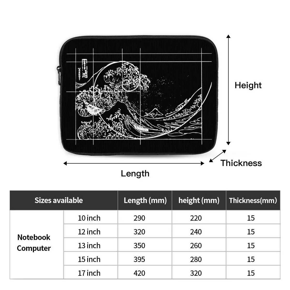 Laptop Notebook Bag Case Hokusai Meets Fibonacci Sequence Golden Ratio Computer Sleeve Math Shockproof Case Bag for MacbookW251015