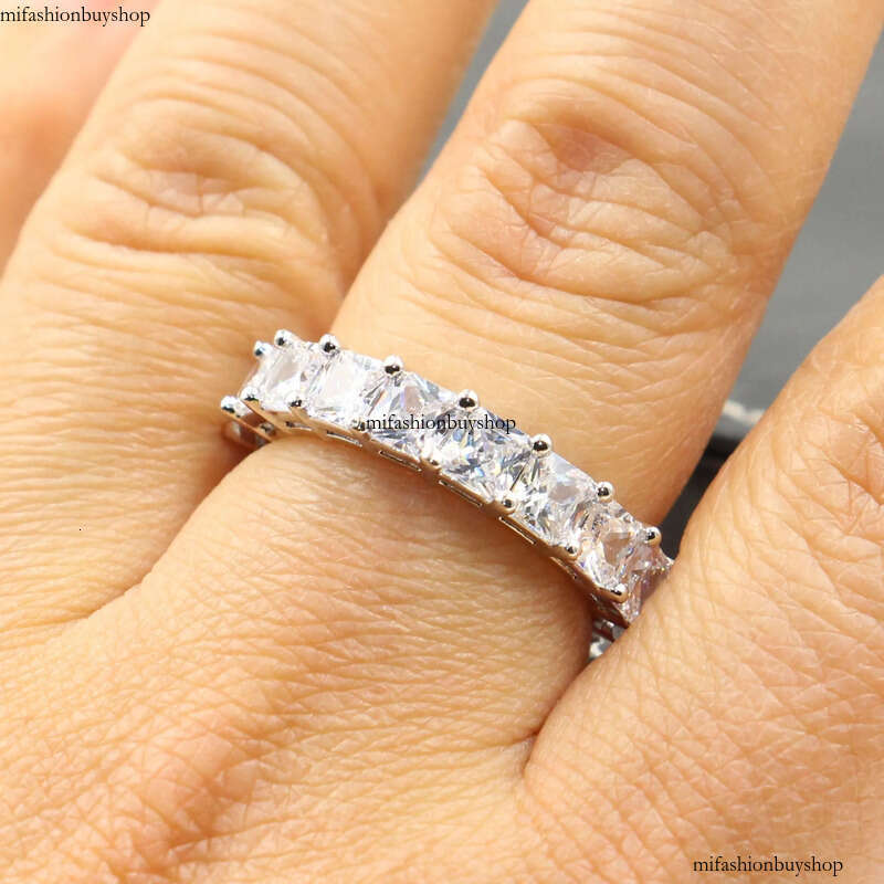 Rulalei Brand Stunning Jewelry Sterling Sier Princess Cut Full White Topaz CZ Dia Gemstones Women Wedding Finger Ring Gift
