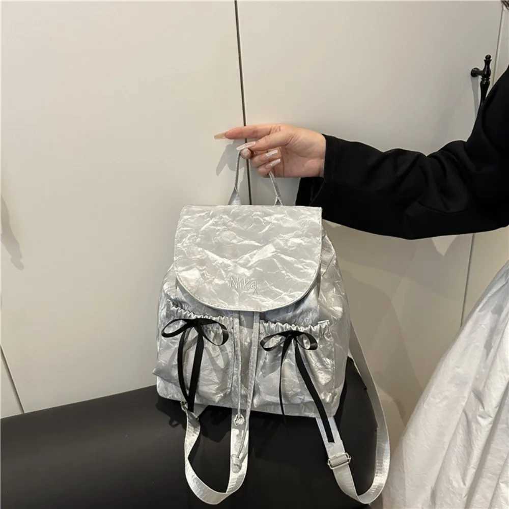 Fashion Cute Knot Womens Backpack Drawstring Large Capacity Students Bookbag Solid Color School Backpack TravelT251016