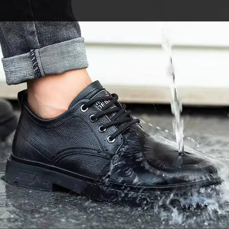 Genuine Leather Male Safety Boots Steel ToeIndestructible Shoes Antipuncture Waterproof Work Shoes Anti scalding Men shoes 251010