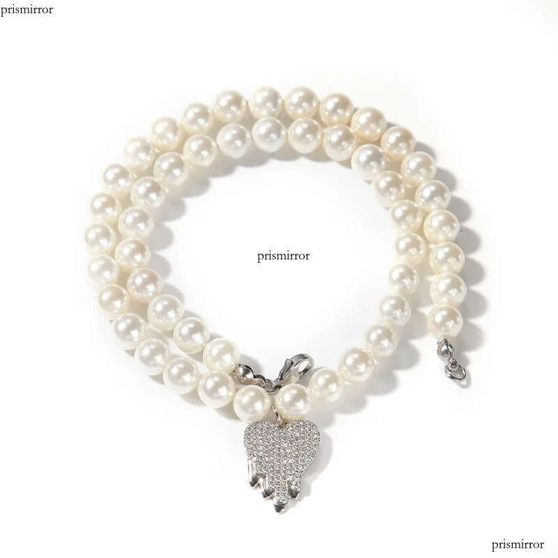 Fashion Mens Pearl Chokers Necklace Womens Heart Pendant Hip Hop Jewelry Beaded Chain Collar Necklaces