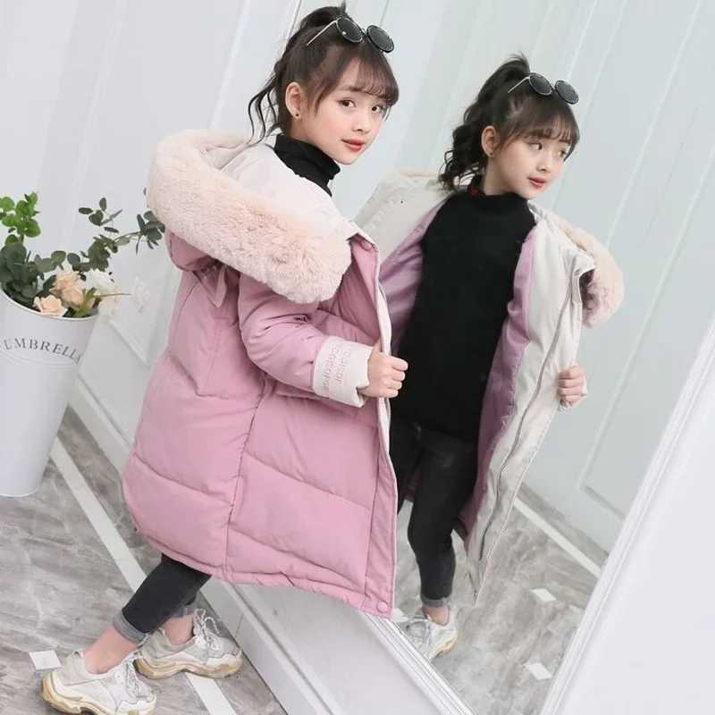 Children Winter Jackets Warm Down Cotton Coat New Girls Clothing Parka Fur Collar Coat Girl Thicken Overalls Hooded Kids ClothesT251016
