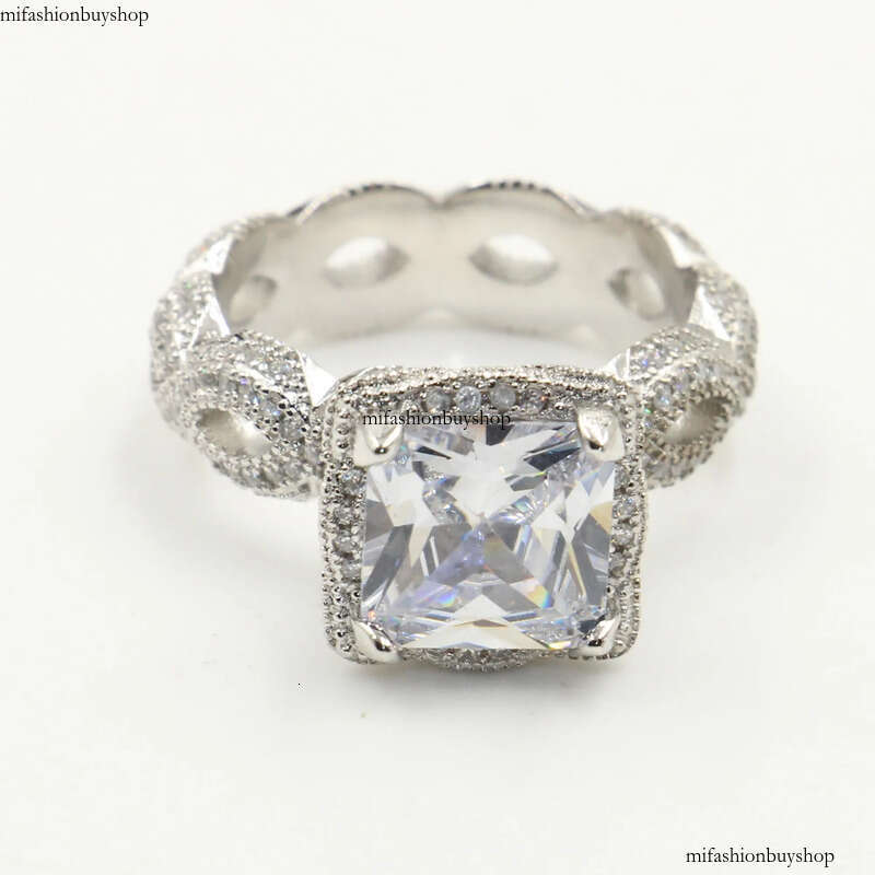 Size 5-10 Vintage Fashion Jewelry Sterling Sier Princess Cut White Topaz CZ Dia Women Wedding Band Ring For Lover Gift