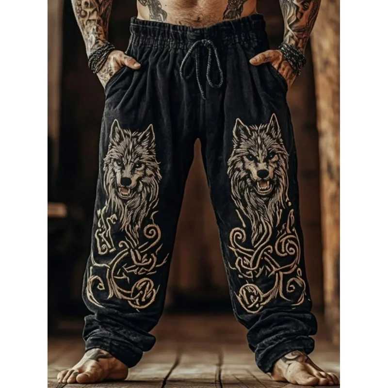 Mens Viking Retro Nordic Totem Two tone 3D Printed Casual Pants Drawstring Straight Leg Pants Summer Beach Pants J251016