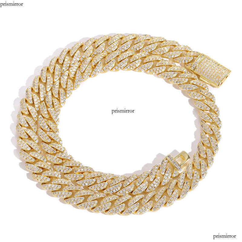 Moissanite Gold Sier Chains For Mens Womens Miami Cuban Link Chain Bracelets Necklace Jewelry 10mm Double Row Dia