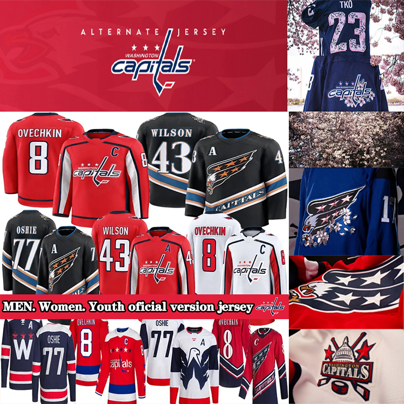 Capitals Jersey Alex Ovechkin Jersey Strome T.J. Oshie Tom Wilson Nicklas Backstrom Charlie Lindgren Logan Thompson Jaromir Jagr Washiington Hockey Jerseys