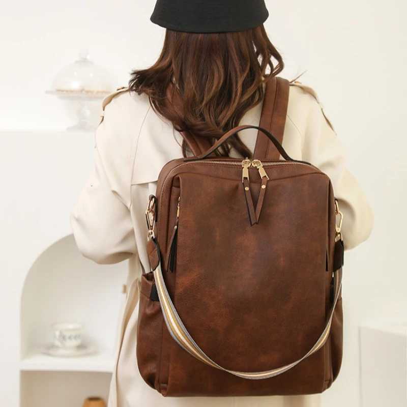 2025 New Womens Backpack Retro Style Backpack Multifunction PU Fashion Womens Bags Travel Function BackpackT251016