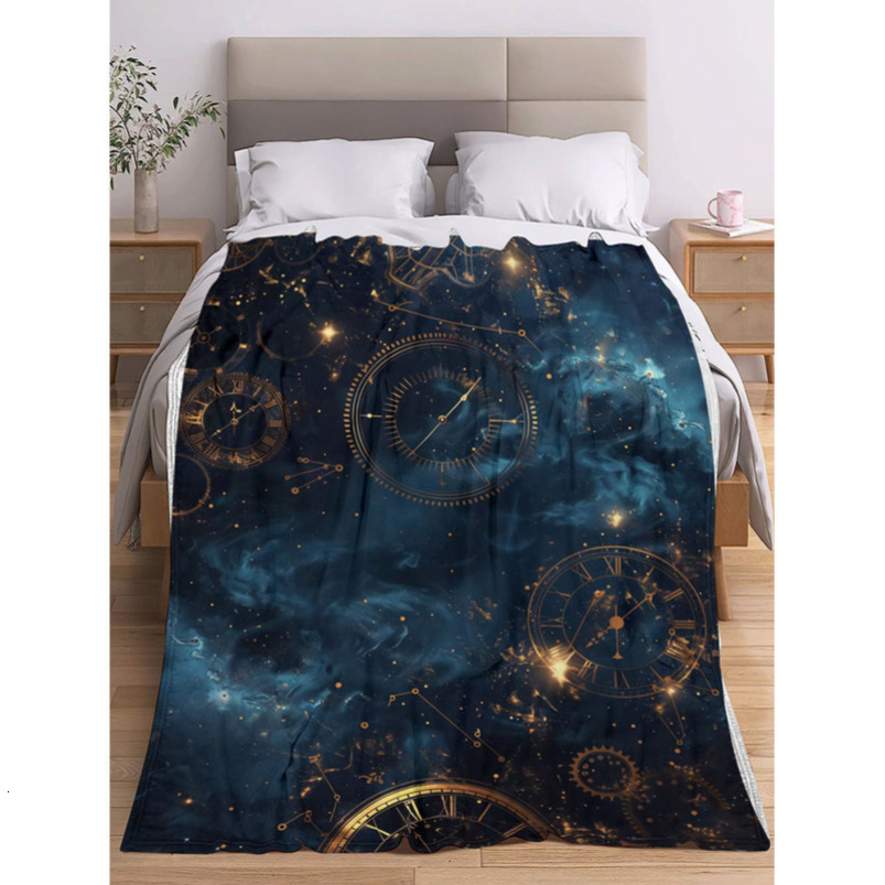 Spring and summer flannel blanket, small blanket, digitally printed cosmic starry sky pattern, nap blanket