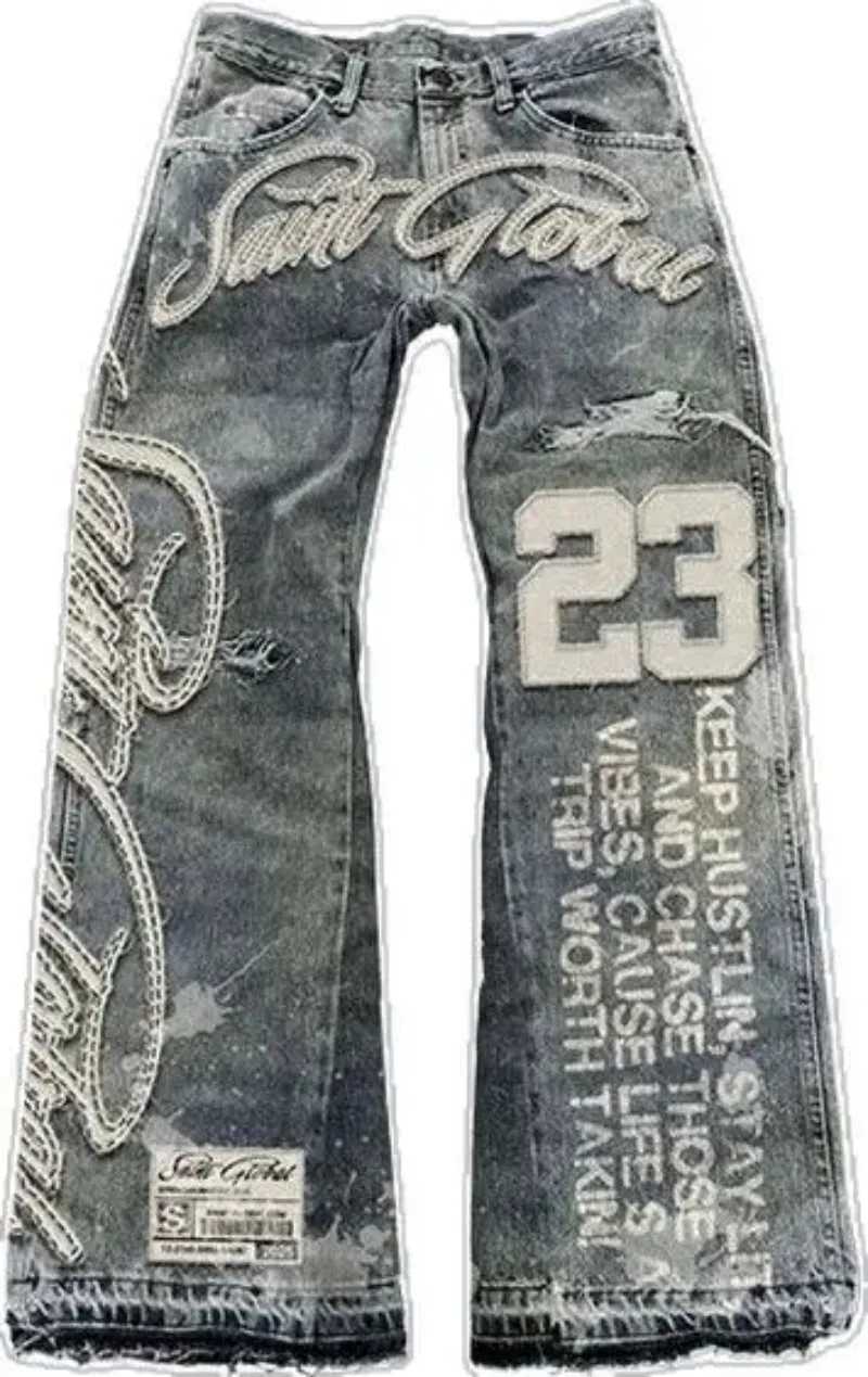 High Street Y2k Men and Women Clothing Retro Hip Hop Letter Patch Embroidery Pants Gothic Fashion Mid Waist Wide Leg Baggy Jeans J251016