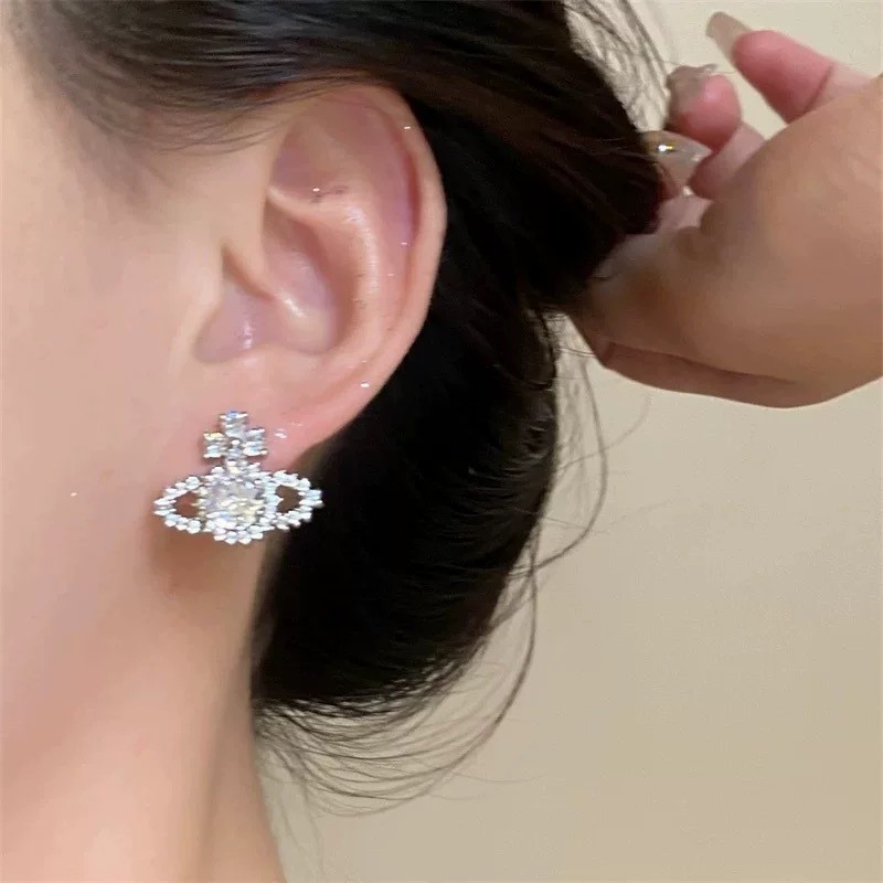 Designer Earring Saturn Star Srud Earrings With Zircon Diamond 925 Silver Needle Earrings for Women Earbone Clip Simple Fashion Gift Jewelry