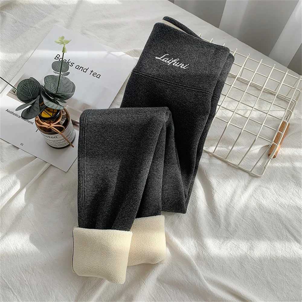 Lamb Down Womens Winter Warm Pants Black Embroidery High Waist Leggings Women Autumn Winter New Thickening Warm Women LeggingsT251016