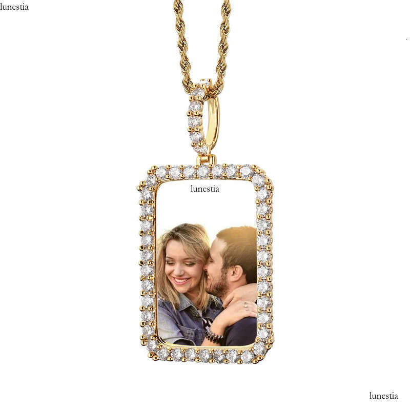 Custom Photos Necklace Fashion Gold Plated Square Memory Iced Out Pendant Mens Hip Hop Necklaces Jewelry