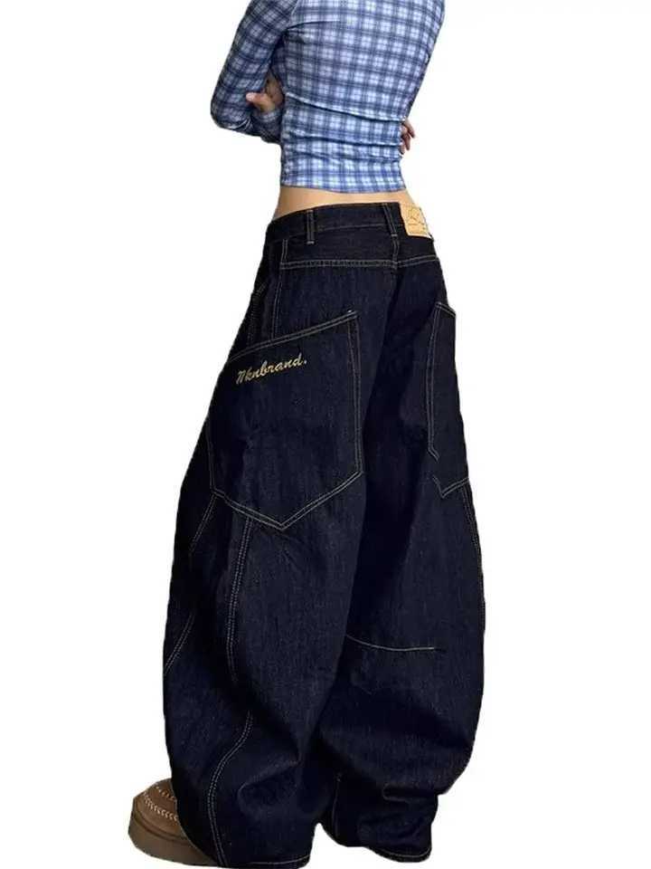 Designer Oversized Womens High Waisted Wide Leg Jeans with Big Pockets Vintage Y2K Streetwear Baggy Trousers Hip Hop Fashion W251015