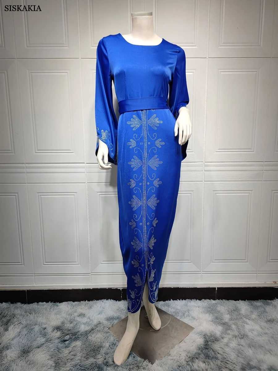 Dresses For Prom Kaftan Dubai Luxury Diamonds Formal Occasion Abaya Elegant Split Sleeve Ladies Long Wrap Dress With Belt X2510161