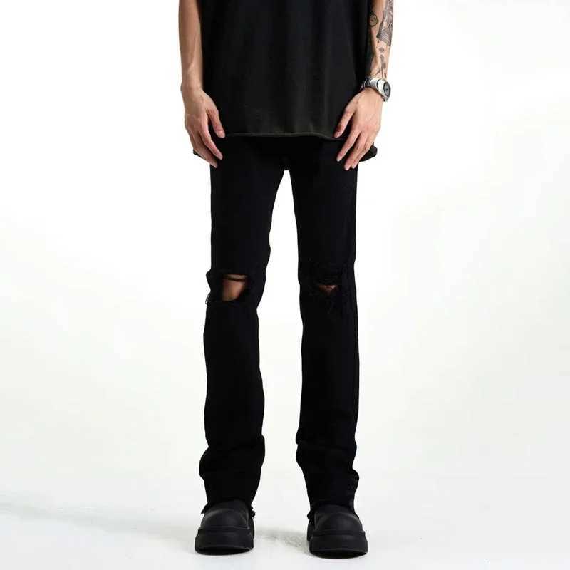 Men Fashion Cool Style High Street Goth Jeans Male Daily Straight Ripped Denim Pants Skinny Casual Bell Bottom Denim Trousers J251016