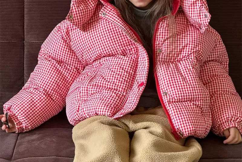 2024 Winter Korean Version Girls Floral Plaid Thick Cotton Coat JacketT251016