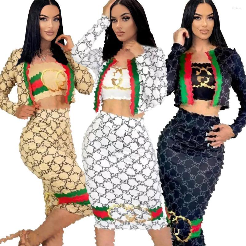 Women's Tracksuits Y71375 European And American Clothing Cross-border Amazon Autumn High Elastic Navel Bellyband Coat Skirt Three-piece Suit