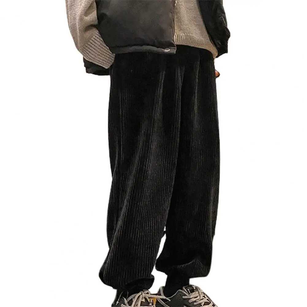 Casual Men Pants Tie Leg Solid Corduroy Straight Oversized Trousers High Waist Warm Streetwear Pants Korean pantalones hombre J251203