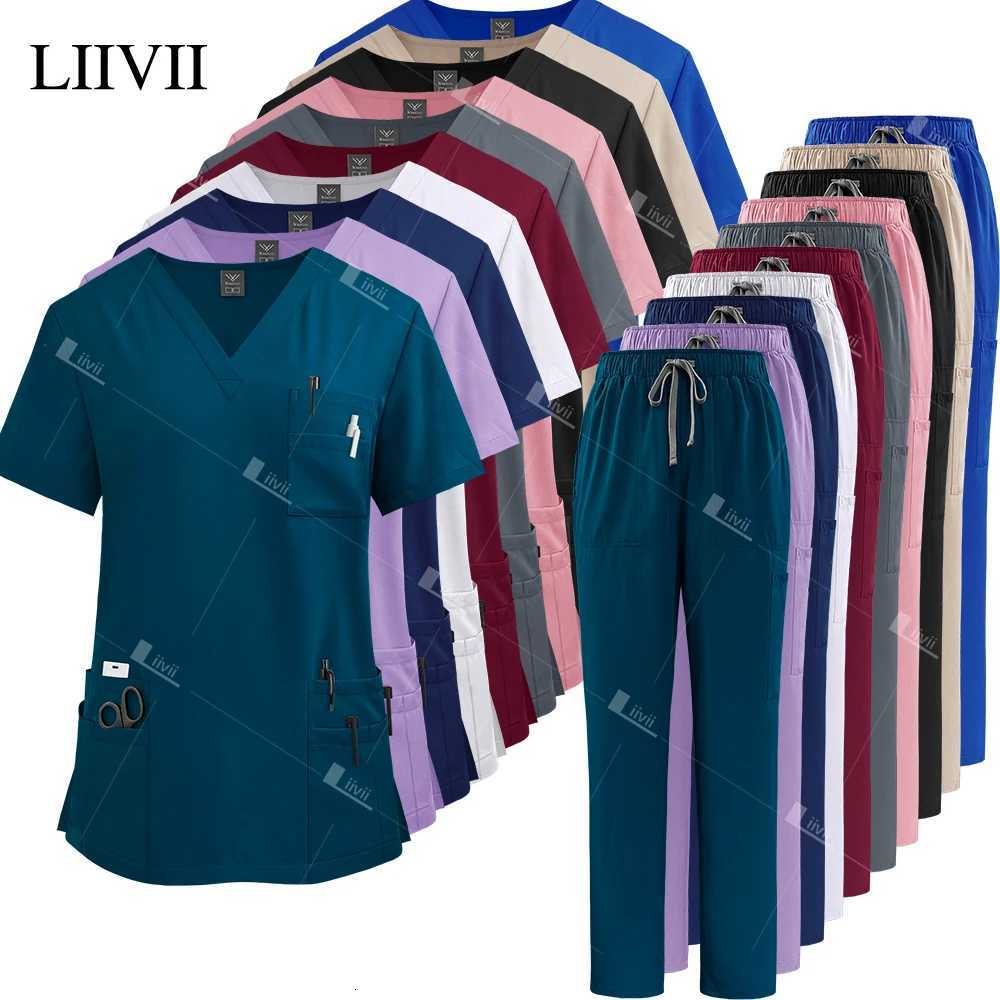 New Nurse Uniforms Elasticity Tops Pants Woman Man Scrubs Set Straight Trousers Dental Hospital Clinic Workwear Medical Uniforms X251016