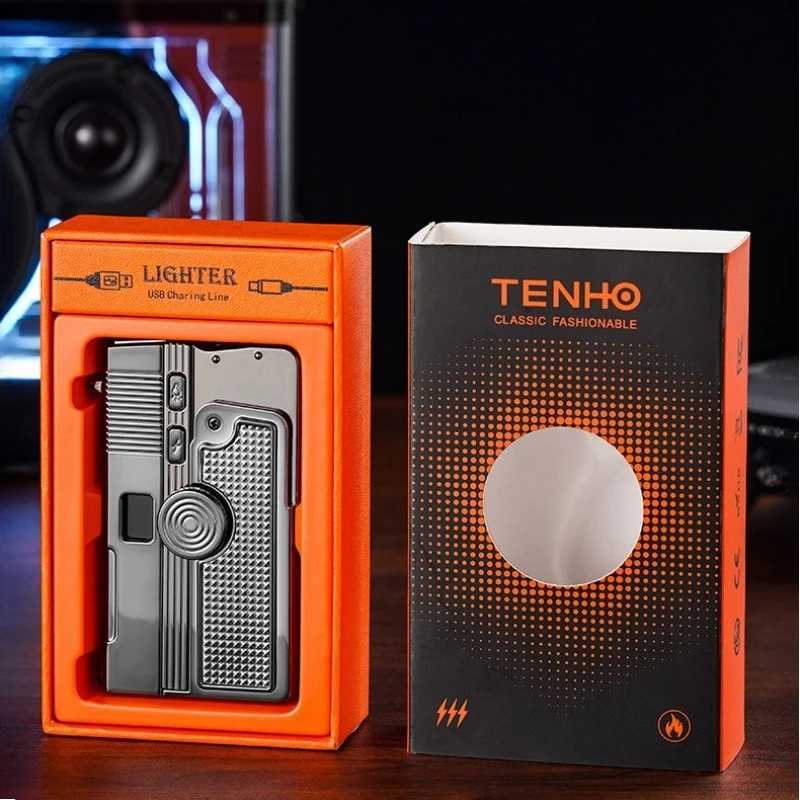 New multifunctional folding dual form decompression gyroscope gas electric dualpurpose windproof lighter alloy body gift box C251016