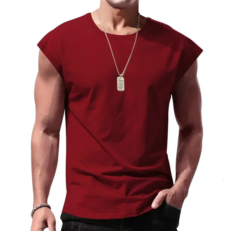 Mens Sleeveless Tshirt for Summer Leisure Sports Loose Mens Breathable Tank Top 251015