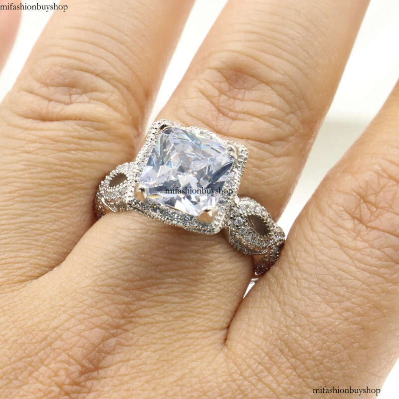 Size 5-10 Vintage Fashion Jewelry Sterling Sier Princess Cut White Topaz CZ Dia Women Wedding Band Ring For Lover Gift