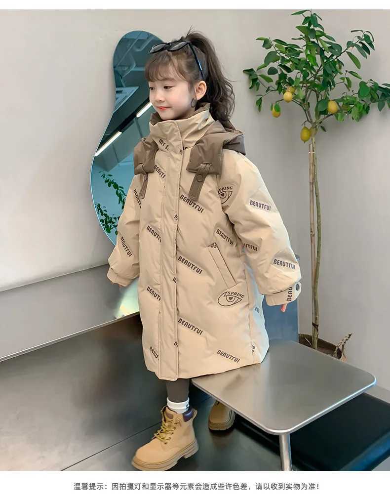 Winter Over Knee Jacket For Girls Hooded Warm Children Down Cotton Coats Kid Parka Girl Khaki Outerwear Clothes TR148T251016
