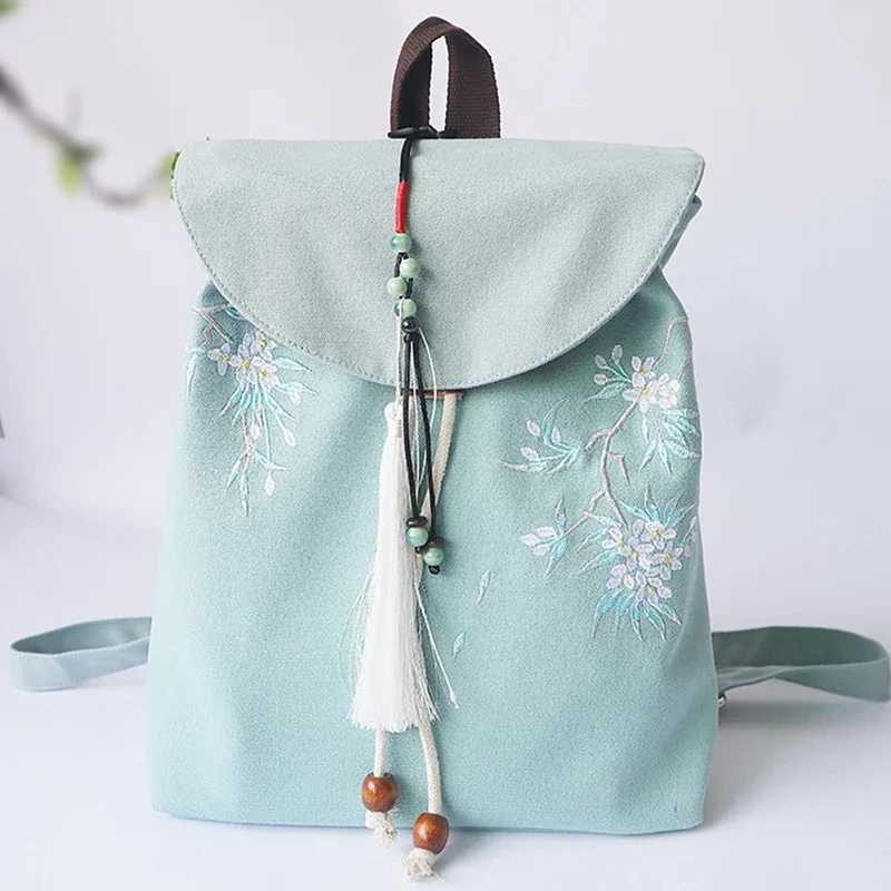 Chinese Style Canvas Strap Backpack Womens Ancient Hanfu Collocation Embroidered Backpack Cute String BackpackT251016