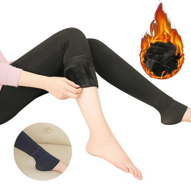 Women Thermal Leggings Winter Warm Skinny Comfortable Elastic Pantyhose Lady Versatile Thicken Fleece High Waist Wine Red PantsT251016